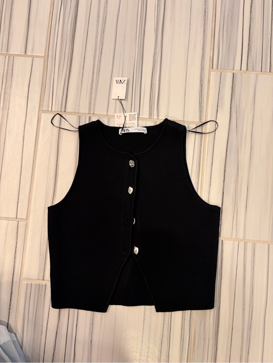Zara Tops - Zara Black Button-Front Knit Tank